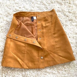 High waist suede button front A line mini skirt